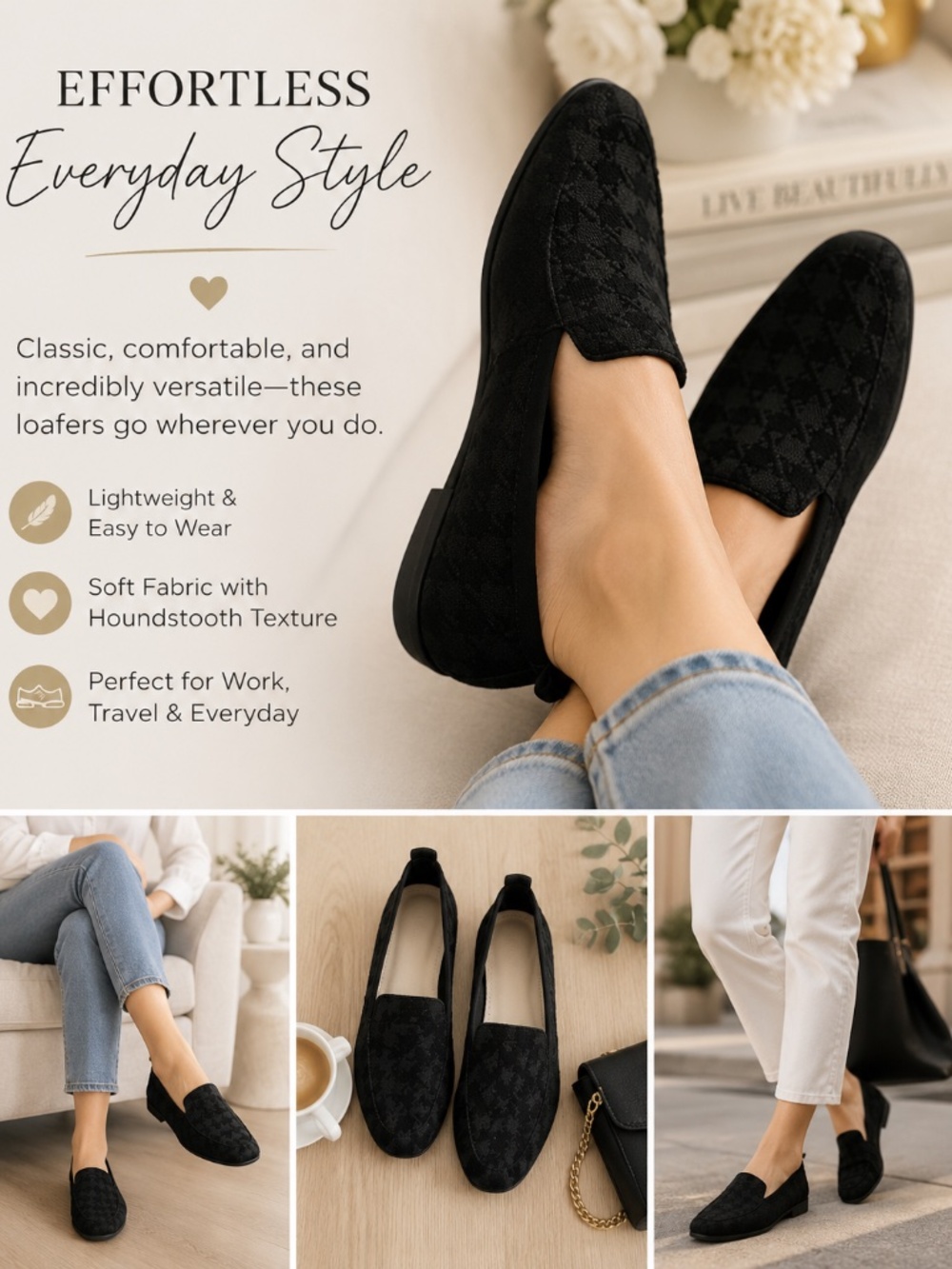 Black Textured Slip-On Loafers Flats EU 40 / US 9 Like New